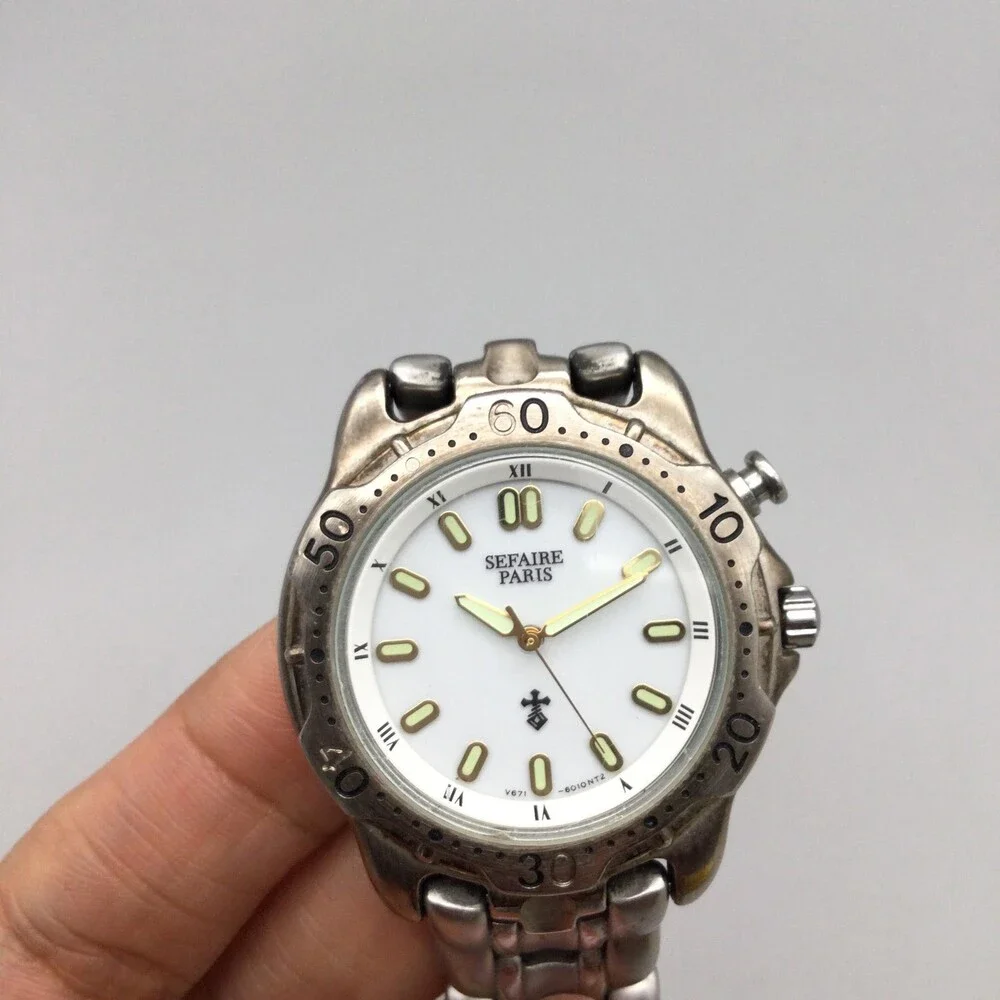 Seiko Alba Sefaire Paris Mens Watch 37mm Silver Tone V671-6010 New Battery 6.5